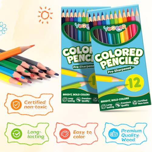 44 Packs of Pre-sharpened 528 Count Colored Pencils, 12 Assorted Colors, Ideal for Kids and Adults, Classroom Supplies