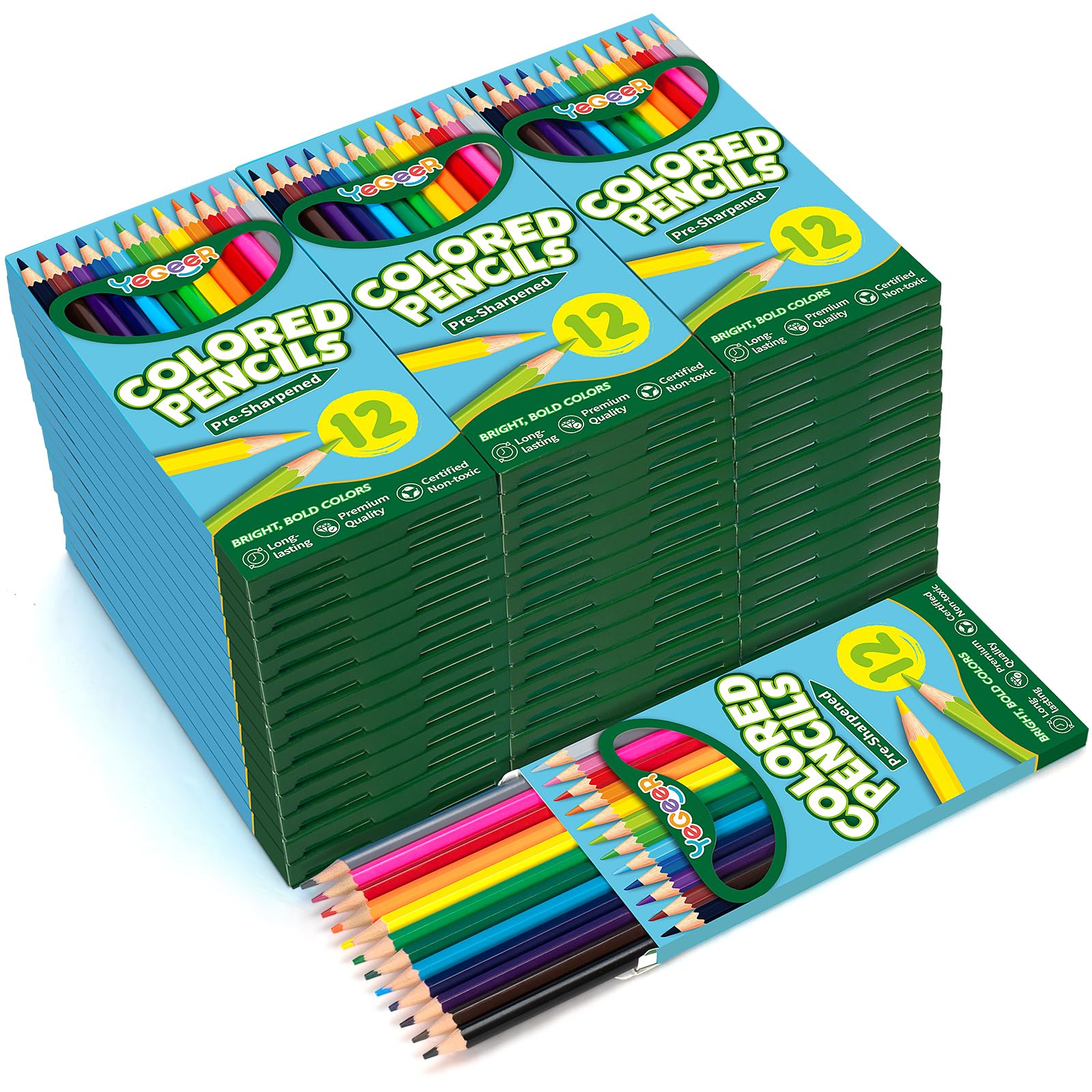 44 Packs of Pre-sharpened 528 Count Colored Pencils, 12 Assorted Colors, Ideal for Kids and Adults, Classroom Supplies